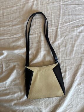 Vintage 90s DKNY Black and Cream Two Toned leather mini Shoulder Bag